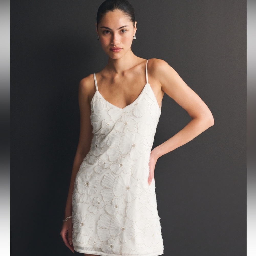 Abercrombie Embellished Shift Mini Dress White NWT